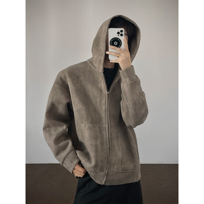 American Retro Tie-dyed Hooded Plus Size Sweater Coat For Men