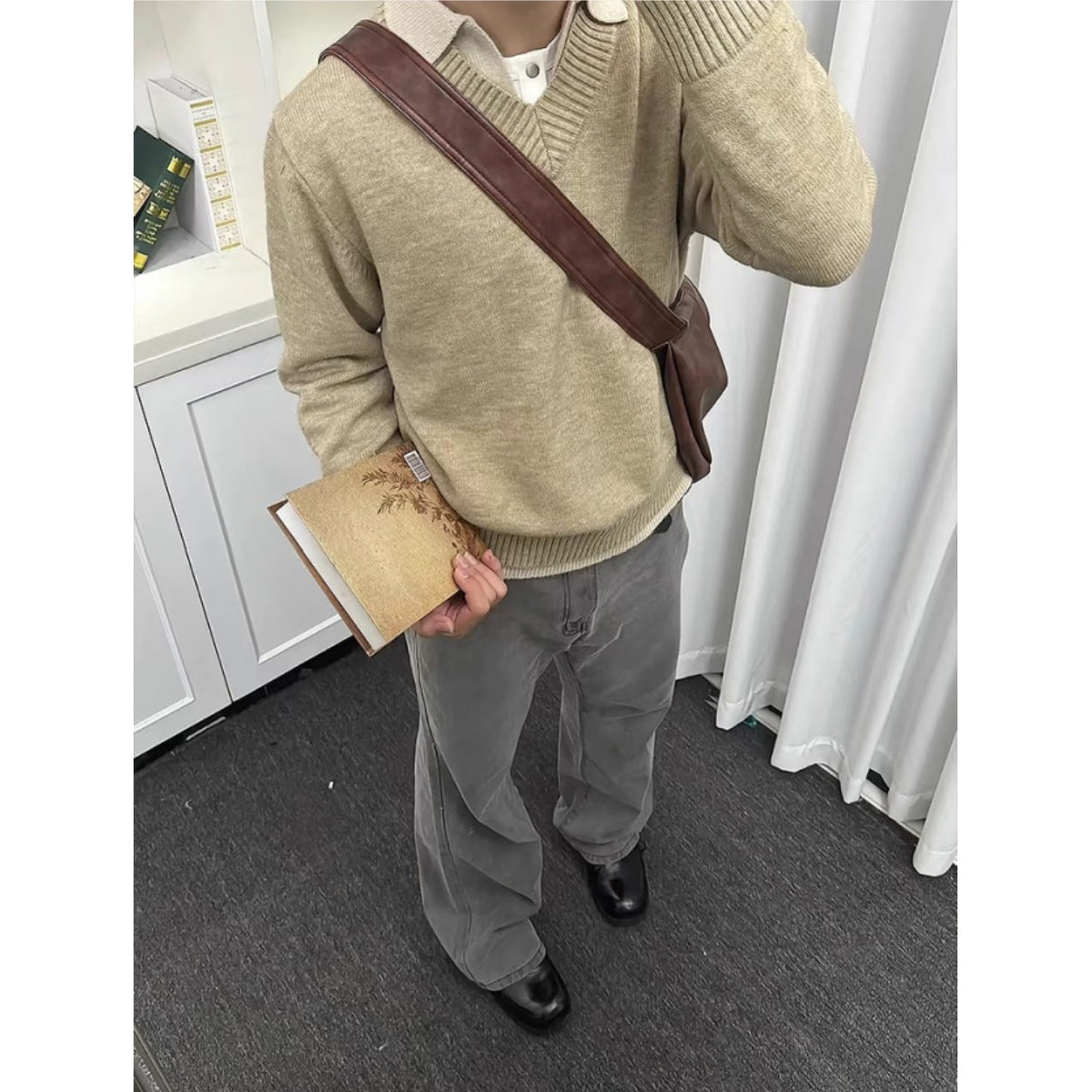 Vintage Fake Two-piece V-neck Sweater Men&