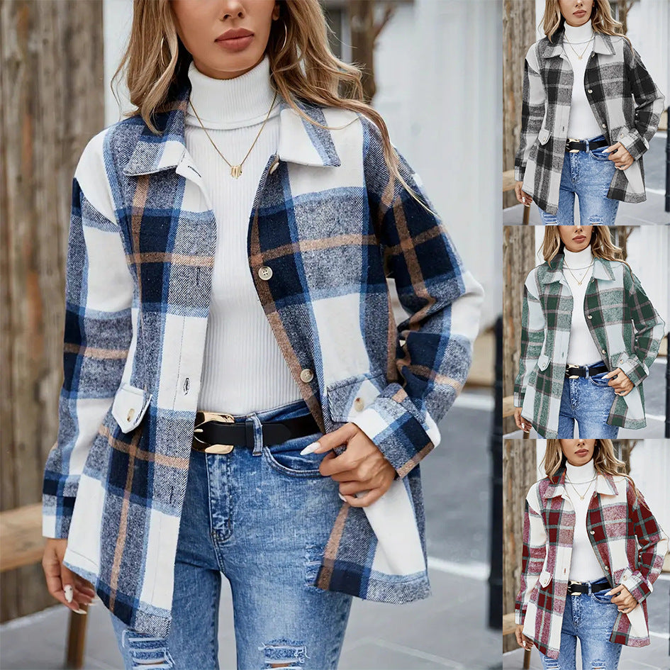 Flannel Thickened Casual Fashion All-matching Plaid Shirt Outside
