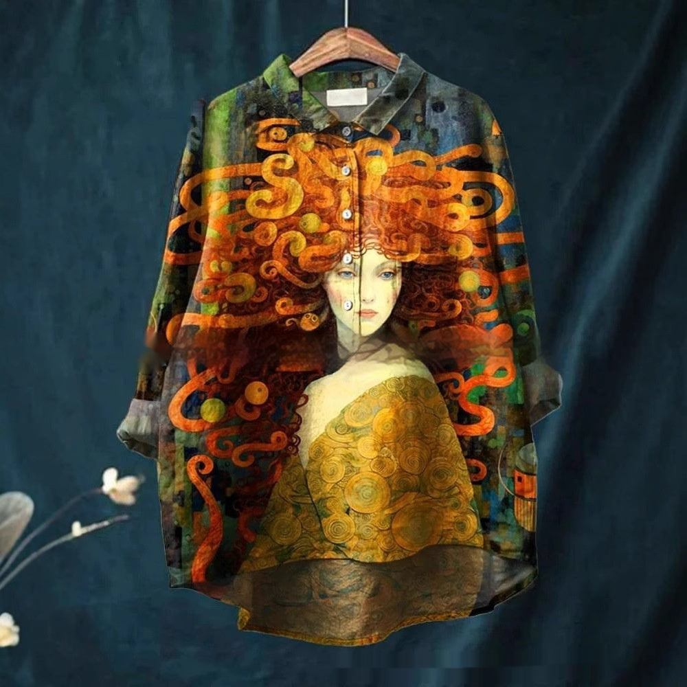 Round Neck Shirt Vintage Printed Shirt