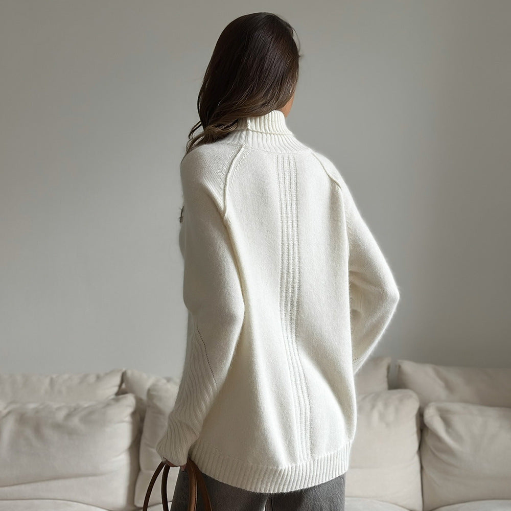 Autumn And Winter White Knitted Sweater Loose Casual Knitted For Women