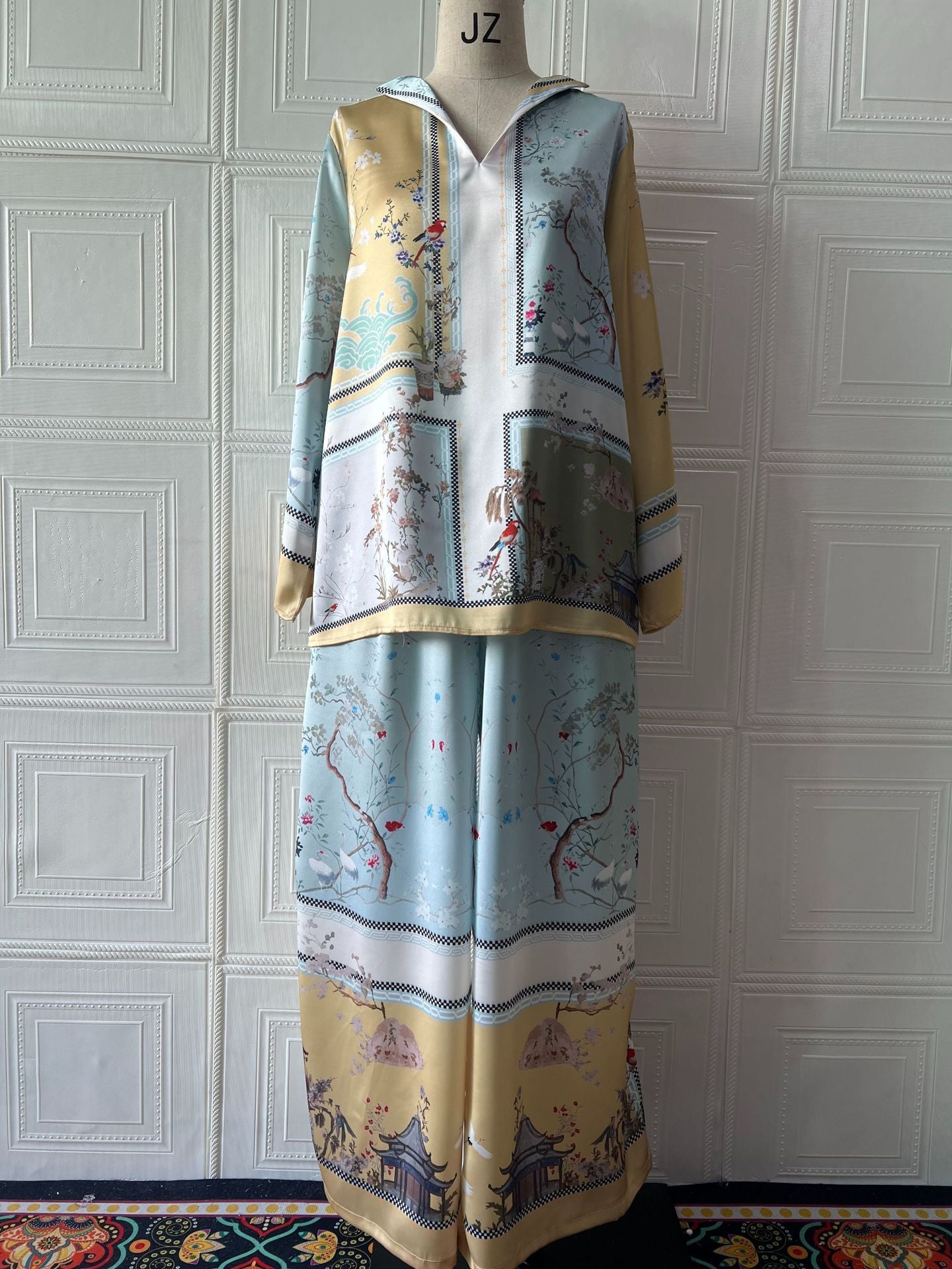 Elegant Positioning Printed Top Wide Leg Pants Two-piece Set