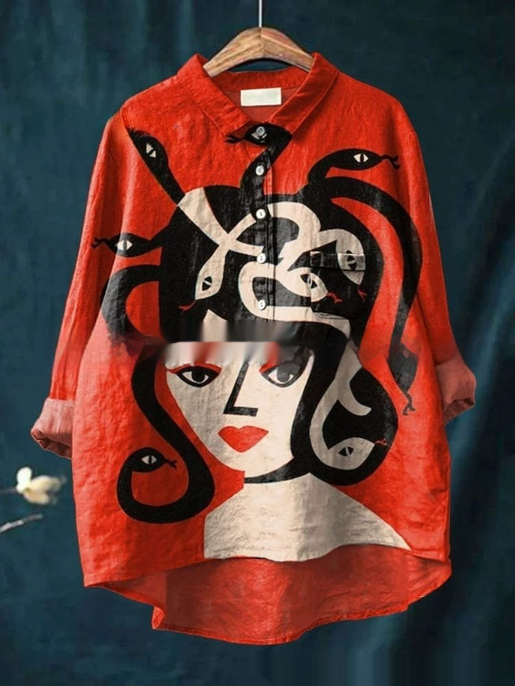 Round Neck Shirt Vintage Printed Shirt