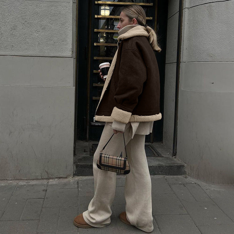 Loose Suede Lambswool Warm Vintage Jacket