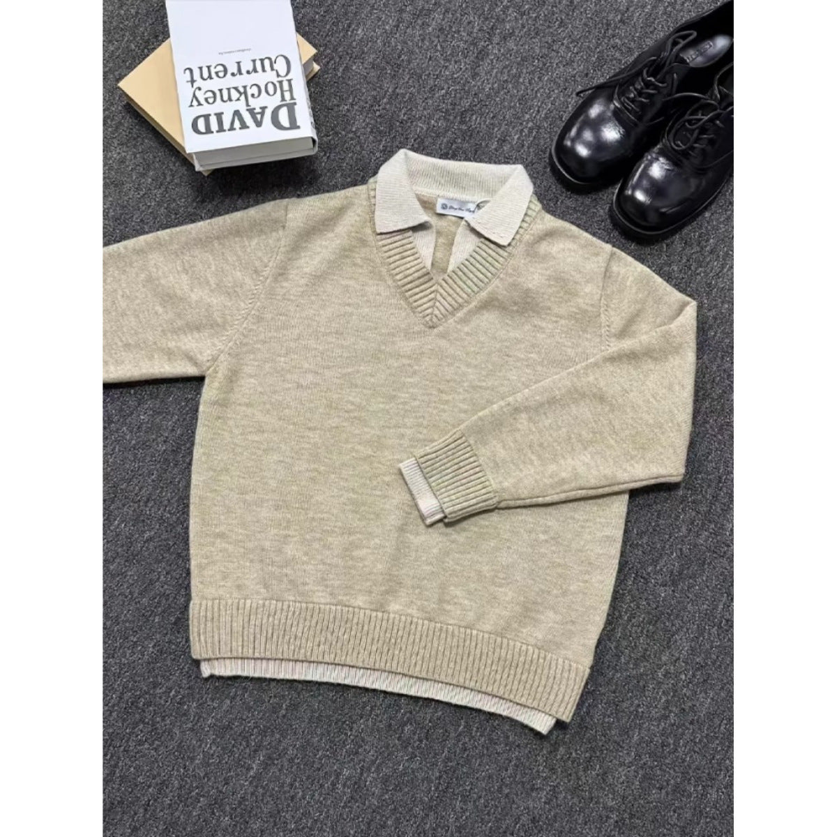 Vintage Fake Two-piece V-neck Sweater Men&
