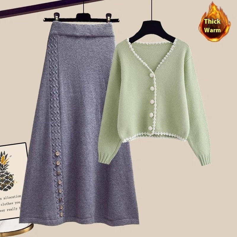 Winter Sweater Coat This Year Popular Skirt Two-piece Set