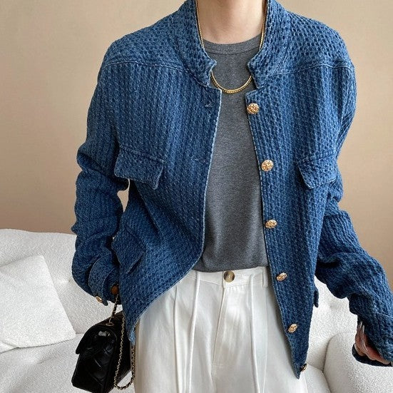 Texture Profile Classic Style Denim Jacket Coat