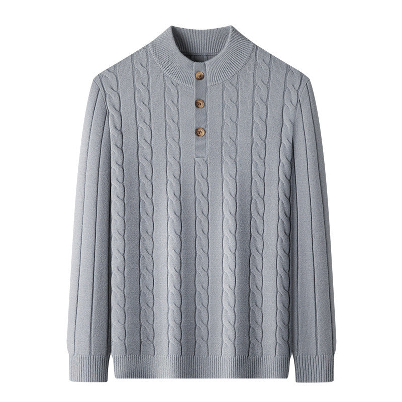 Half-height Henry Collar Button Twisted Sweater Thick Fashion Men&