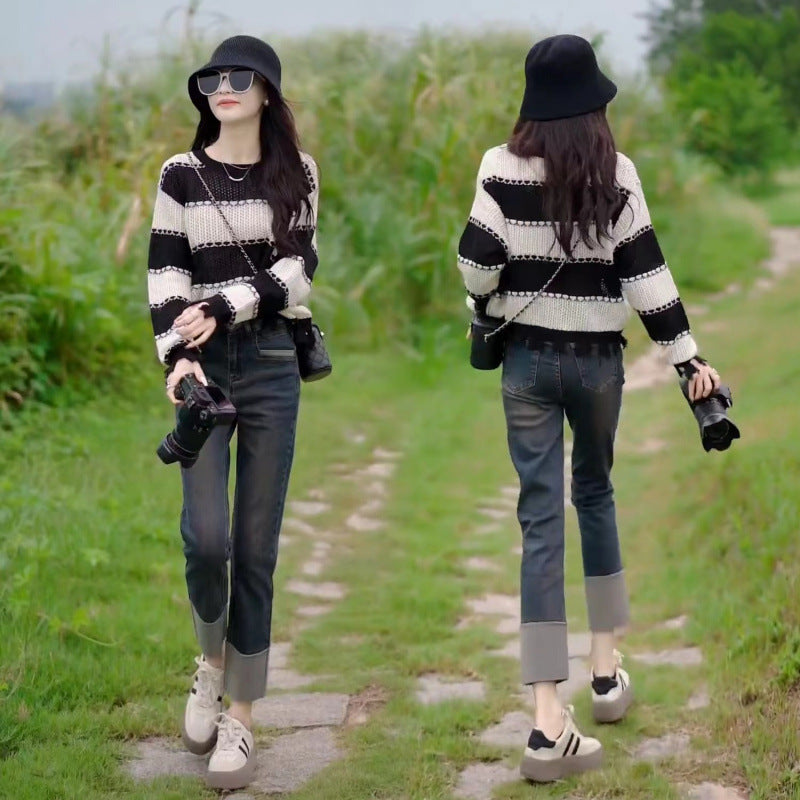 New Korean Style Fashion Casual Hollow-out Spliced Top