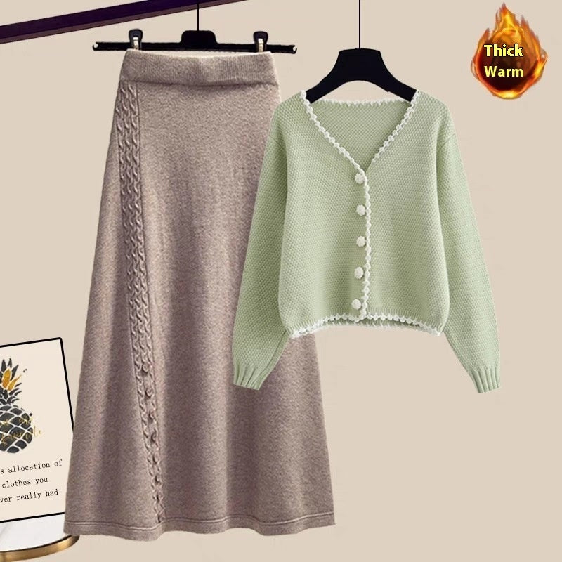 Winter Sweater Coat This Year Popular Skirt Two-piece Set