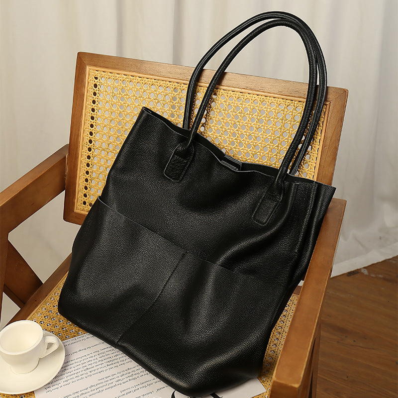Simple Commute Soft Cowhide Bucket Bag