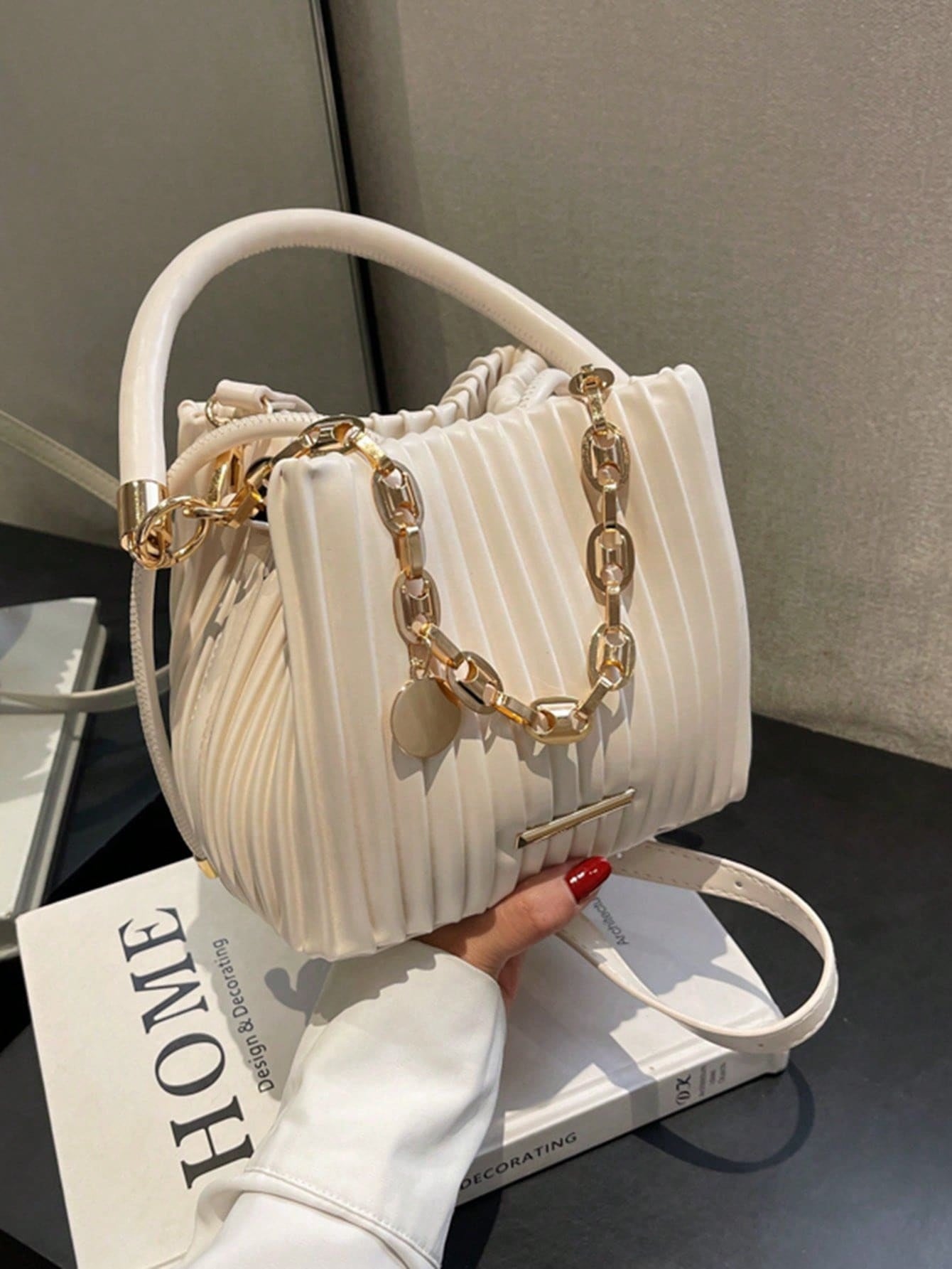 Handbag Pleated Bag Women Fashion Chain Niche Bucket Bag Personality Shoulder Messenger Bag