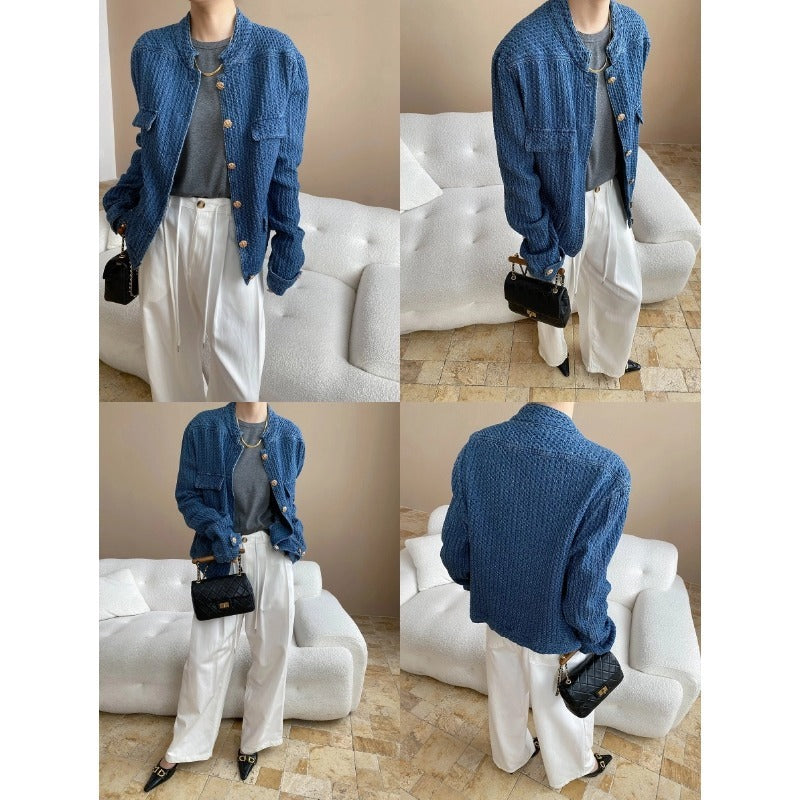 Texture Profile Classic Style Denim Jacket Coat
