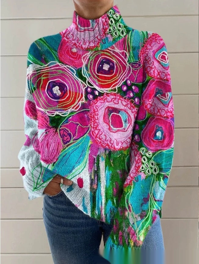 New High Neck Long Sleeve Sweaters Women&