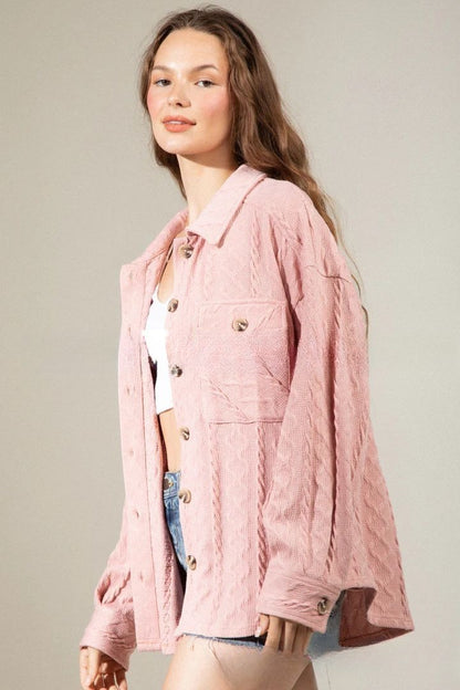 Fashion Large Pocket Twist Knitted Shirt Coat