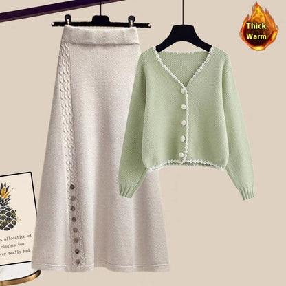 Winter Sweater Coat This Year Popular Skirt Two-piece Set