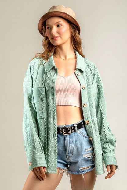 Fashion Large Pocket Twist Knitted Shirt Coat