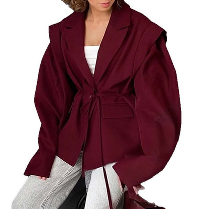 Thin Lace-up Loose All-matching V-neck Coat Women