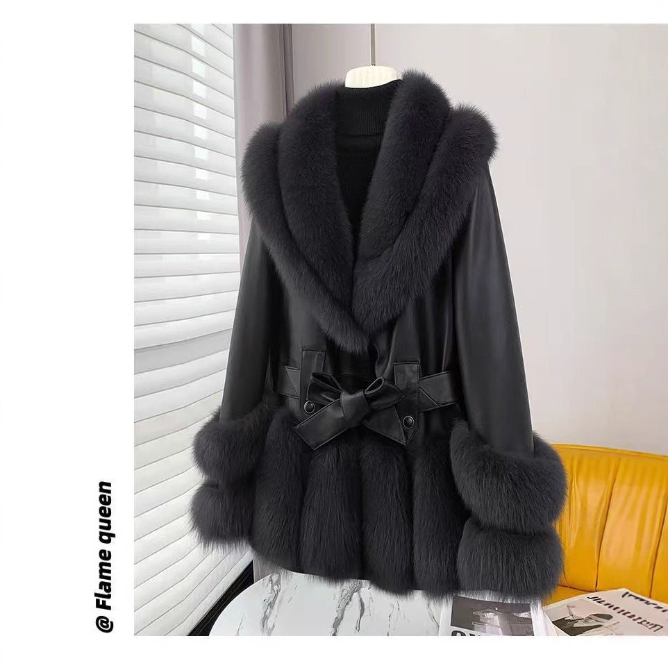 Fashion Thick Mid-length Leather Fur Coat