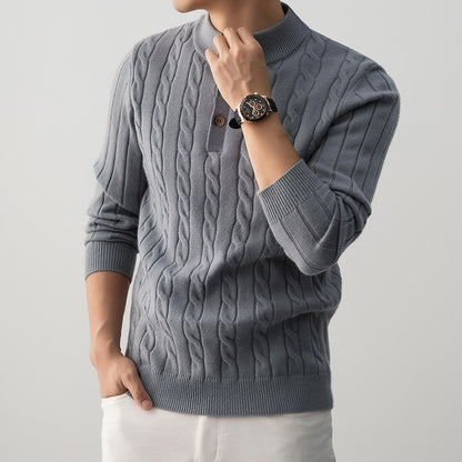 Half-height Henry Collar Button Twisted Sweater Thick Fashion Men&
