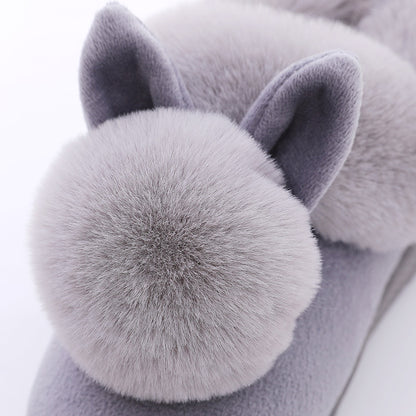 Autumn Winter Cotton Slippers Fur Rabbit Home Warm Thick Bottom Indoor Cotton Shoes Womens Slippers Cute Fluffy Cat Slippers