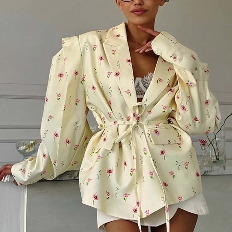 Thin Lace-up Loose All-matching V-neck Coat Women