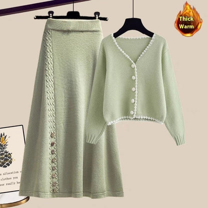 Winter Sweater Coat This Year Popular Skirt Two-piece Set