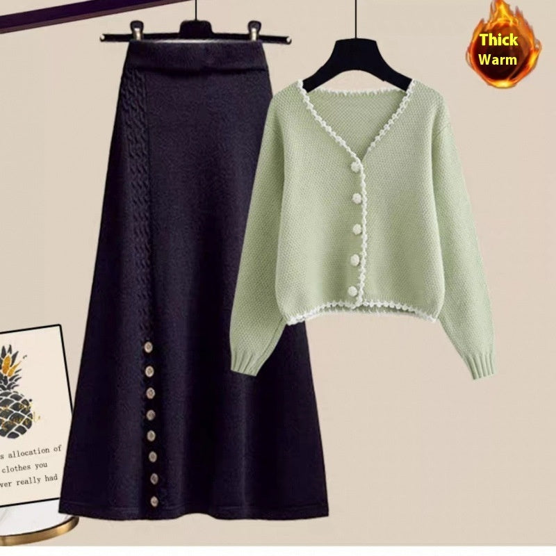Winter Sweater Coat This Year Popular Skirt Two-piece Set