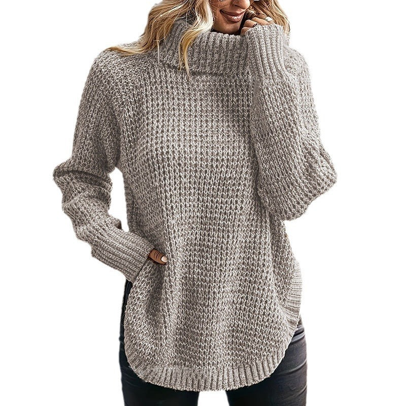 Fashionable High Lapel Split Pullover Long Sleeve Sweater
