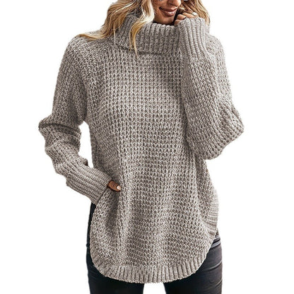 Fashionable High Lapel Split Pullover Long Sleeve Sweater