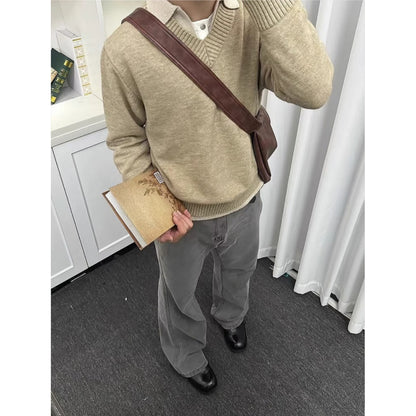Vintage Fake Two-piece V-neck Sweater Men&