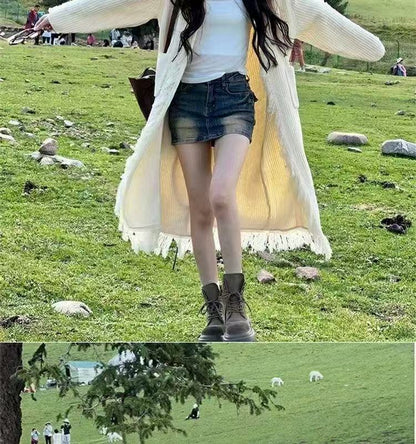 Retro Design Tassel Solid Color Sweater Coat