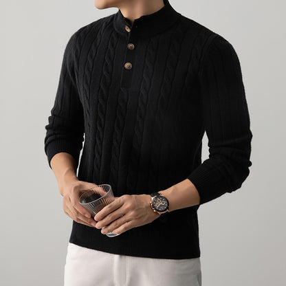 Half-height Henry Collar Button Twisted Sweater Thick Fashion Men&