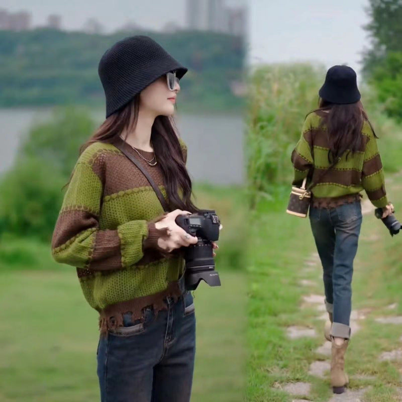 New Korean Style Fashion Casual Hollow-out Spliced Top