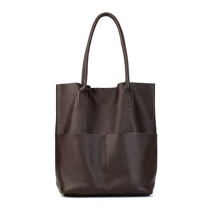 Simple Commute Soft Cowhide Bucket Bag
