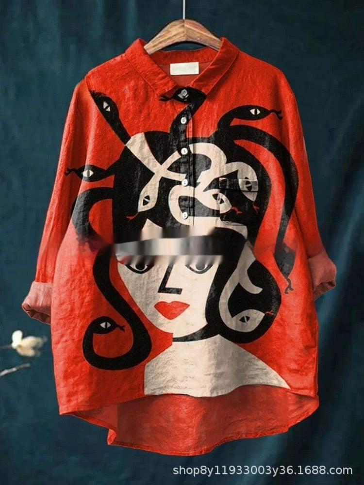 Round Neck Shirt Vintage Printed Shirt