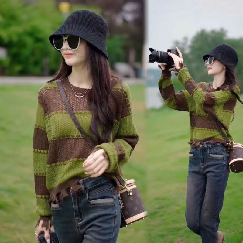 New Korean Style Fashion Casual Hollow-out Spliced Top