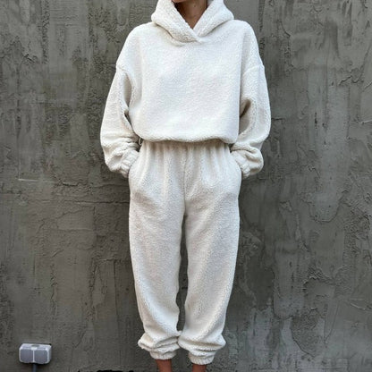 Polar Fleece Round Neck Pullover Long Sleeve Two-piece Set Smart Trousers Suit