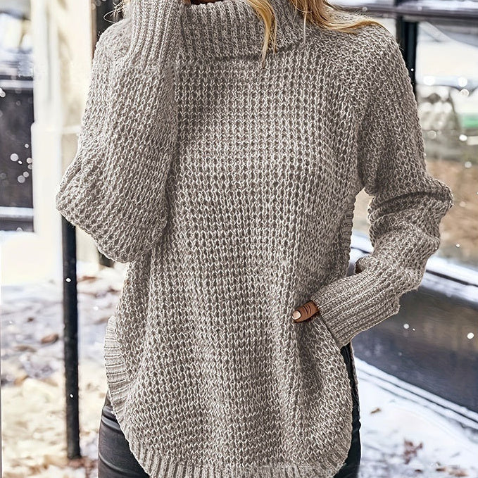 Fashionable High Lapel Split Pullover Long Sleeve Sweater