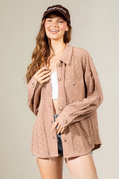 Fashion Large Pocket Twist Knitted Shirt Coat