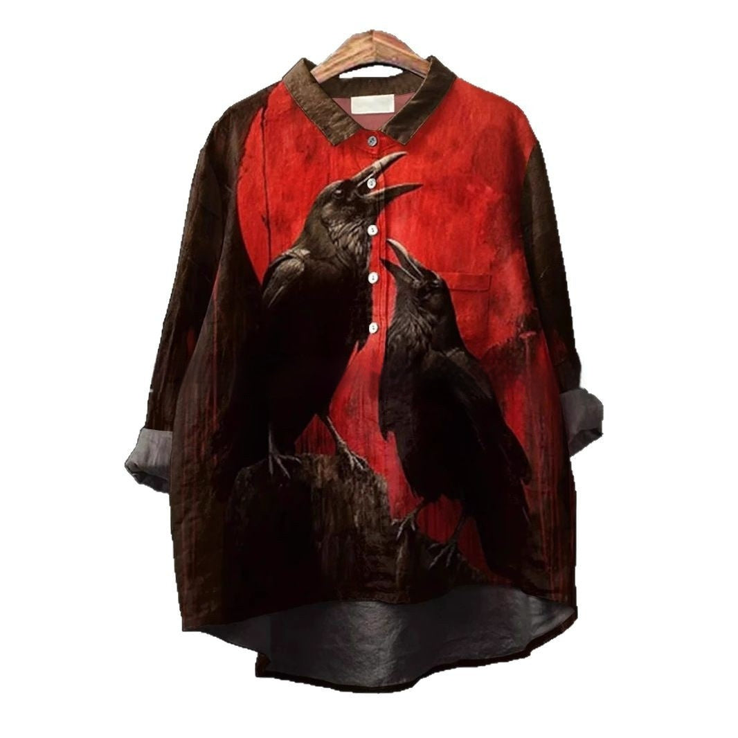 Round Neck Shirt Vintage Printed Shirt