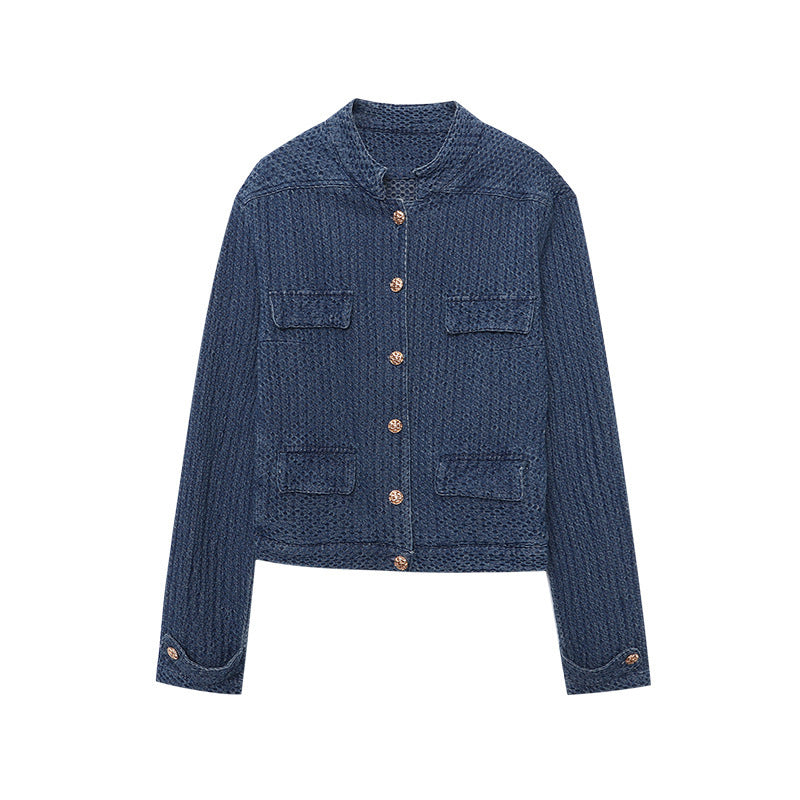 Texture Profile Classic Style Denim Jacket Coat