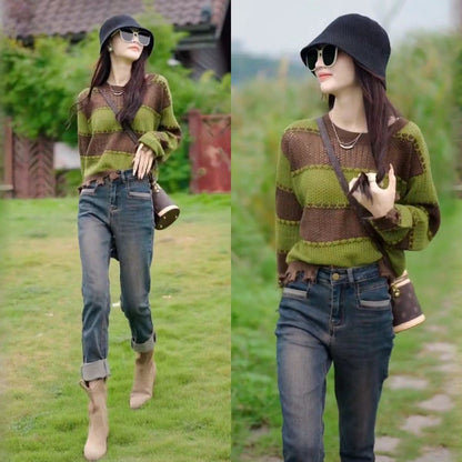 New Korean Style Fashion Casual Hollow-out Spliced Top