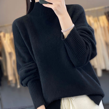 High Collar Drop-shoulder Sleeve Split Thick Sweater Women