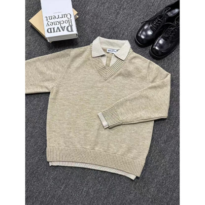 Vintage Fake Two-piece V-neck Sweater Men&