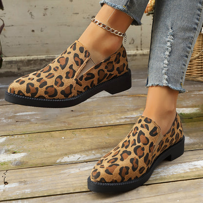 Pointed Toe Chunky Heel Lightweight Comfortable All-match Leopard Print Slip-on Shoes