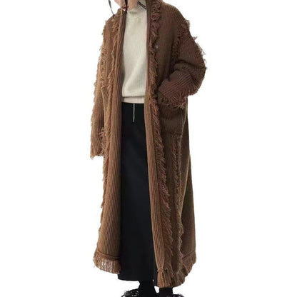 Retro Design Tassel Solid Color Sweater Coat