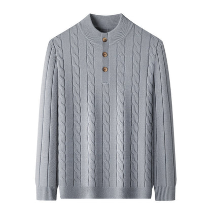 Half-height Henry Collar Button Twisted Sweater Thick Fashion Men&