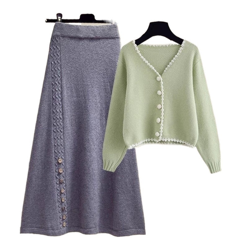 Winter Sweater Coat This Year Popular Skirt Two-piece Set