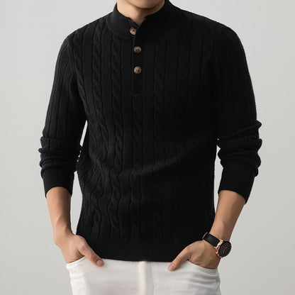 Half-height Henry Collar Button Twisted Sweater Thick Fashion Men&